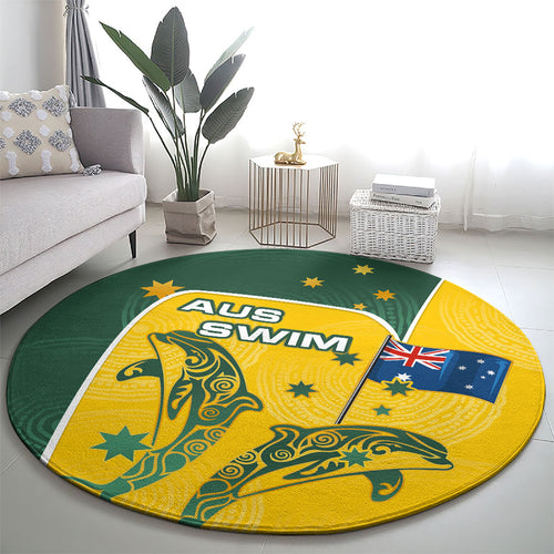 Australia National Swimming Round Carpet Tribal Dolphin Indigenous Pattern Art