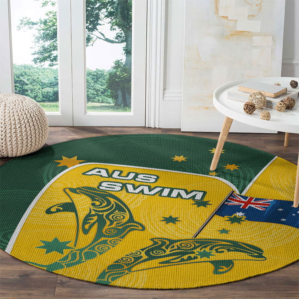 Australia National Swimming Round Carpet Tribal Dolphin Indigenous Pattern Art