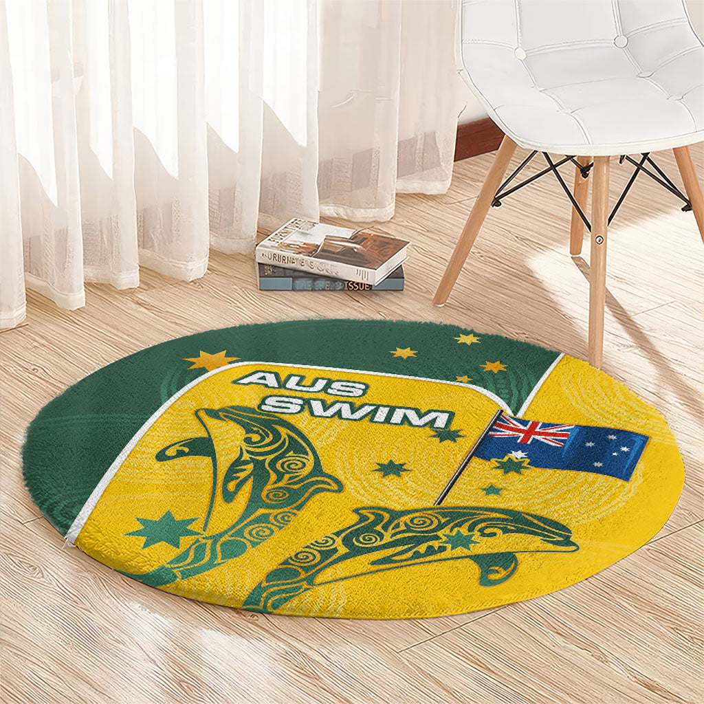 Australia National Swimming Round Carpet Tribal Dolphin Indigenous Pattern Art
