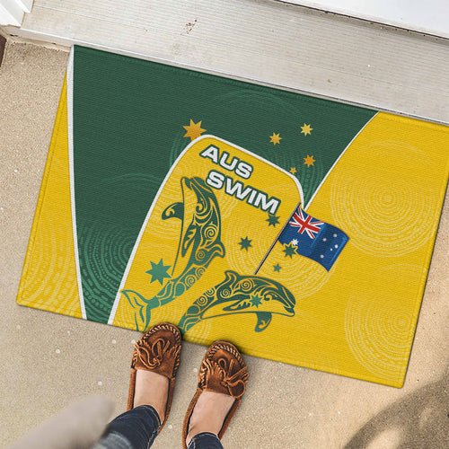 Australia National Swimming Rubber Doormat Tribal Dolphin Indigenous Pattern Art