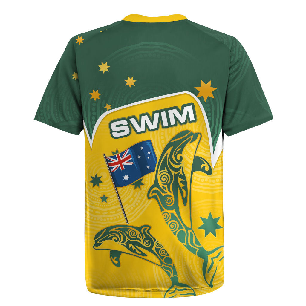 Australia National Swimming Rugby Jersey Tribal Dolphin Indigenous Pattern Art