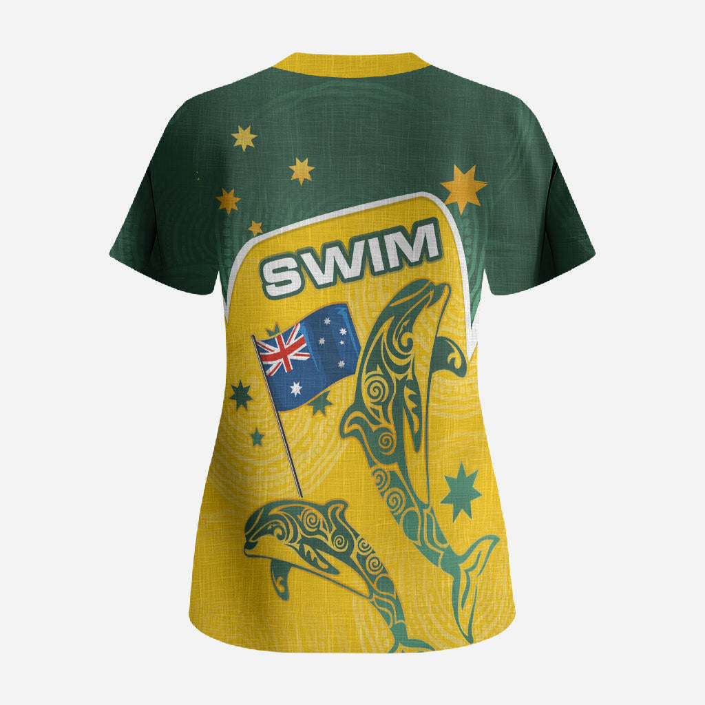Australia National Swimming Scrub Top Tribal Dolphin Indigenous Pattern Art