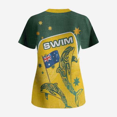 Australia National Swimming Scrub Top Tribal Dolphin Indigenous Pattern Art