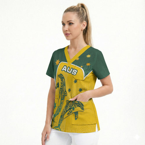 Australia National Swimming Scrub Top Tribal Dolphin Indigenous Pattern Art