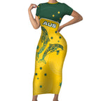 Australia National Swimming Short Sleeve Bodycon Dress Tribal Dolphin Indigenous Pattern Art