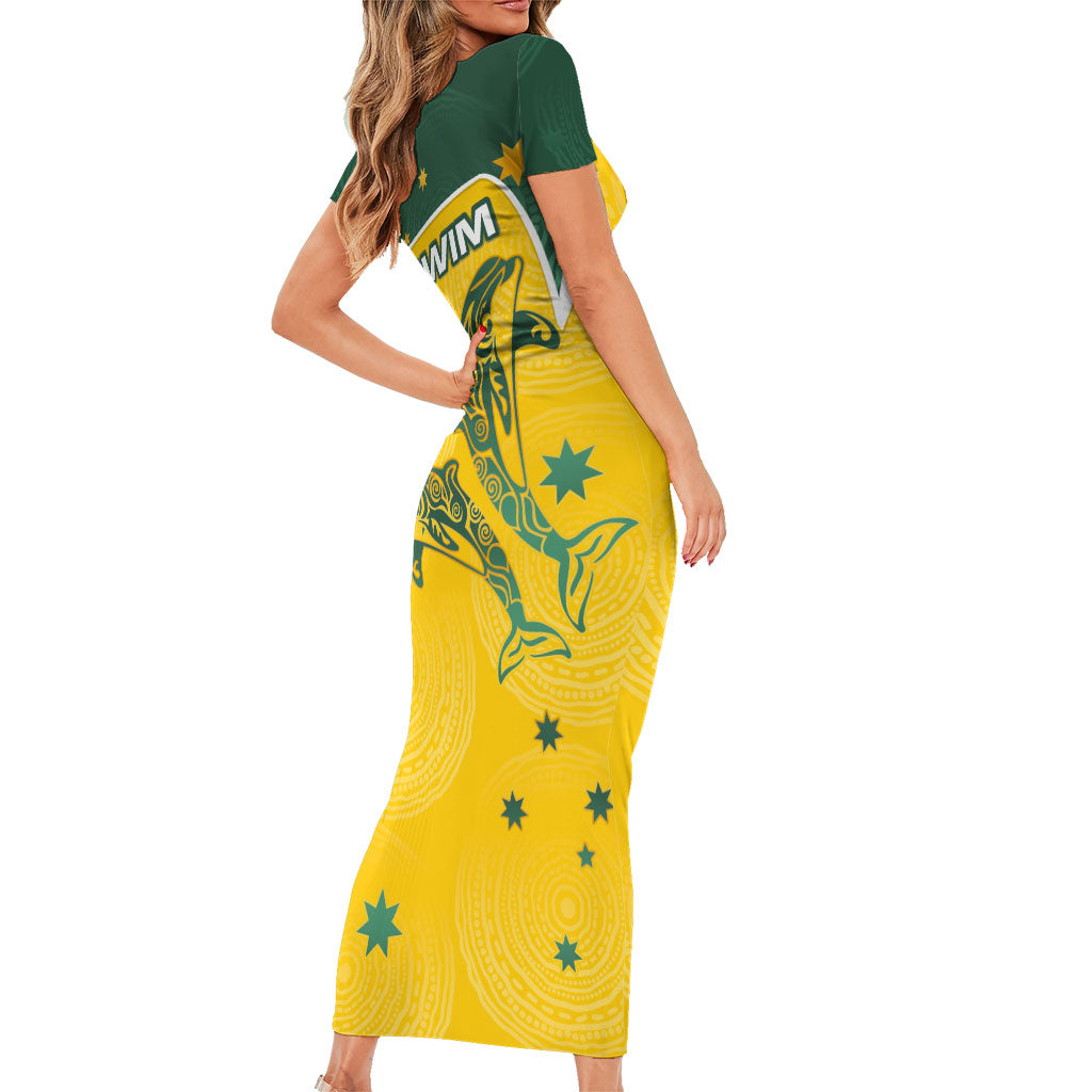 Australia National Swimming Short Sleeve Bodycon Dress Tribal Dolphin Indigenous Pattern Art