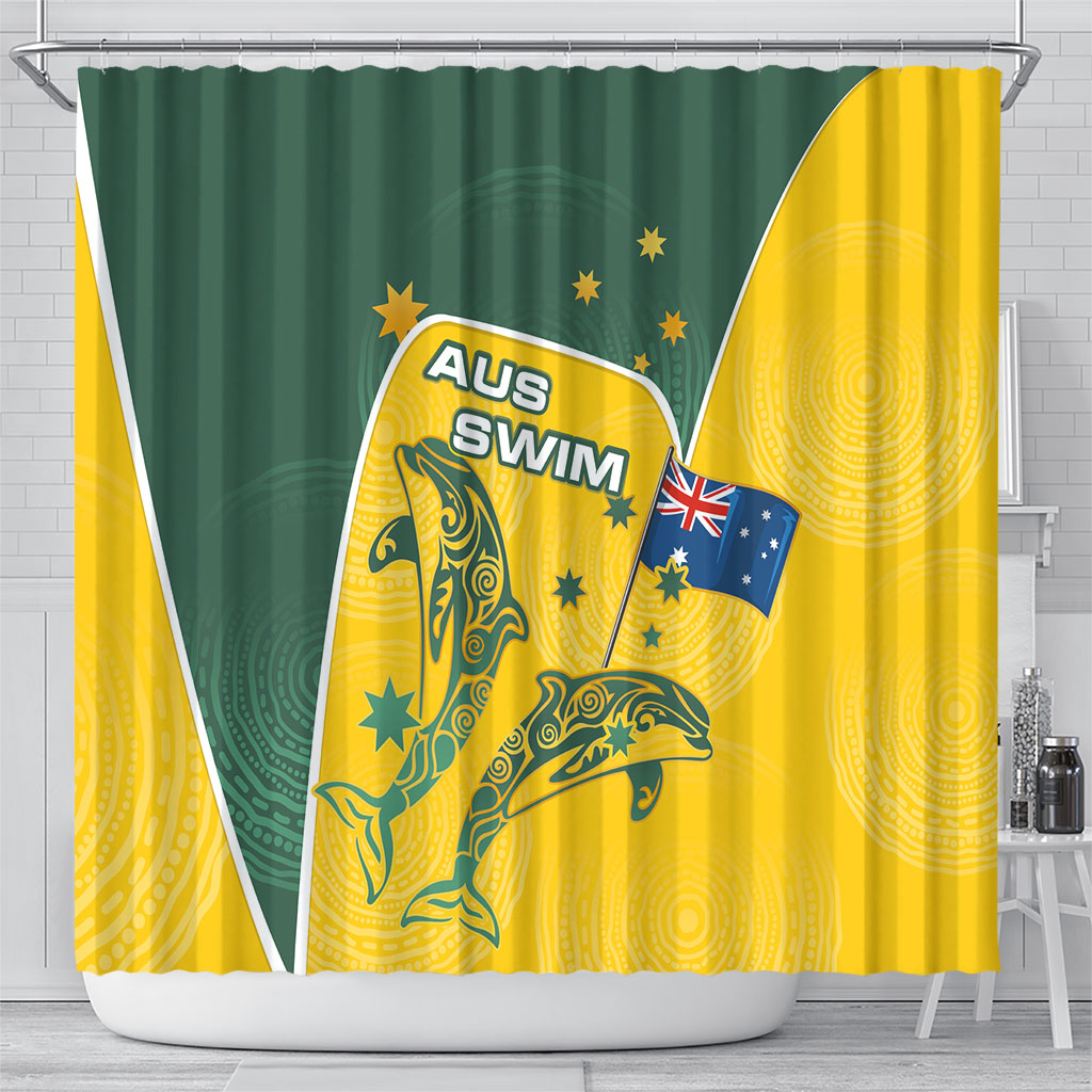 Australia National Swimming Shower Curtain Tribal Dolphin Indigenous Pattern Art