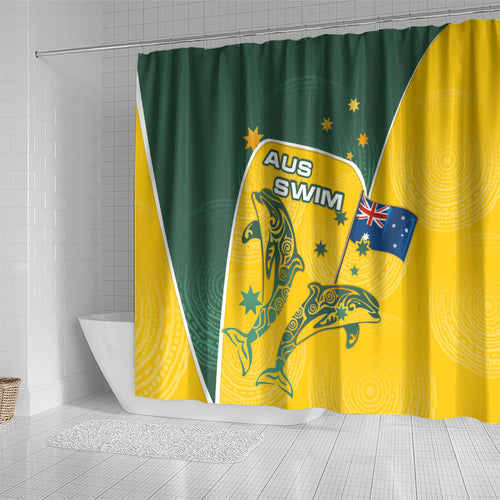Australia National Swimming Shower Curtain Tribal Dolphin Indigenous Pattern Art