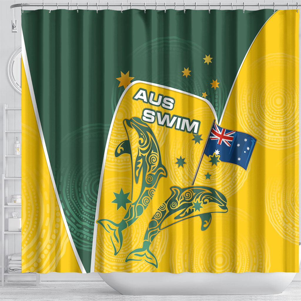 Australia National Swimming Shower Curtain Tribal Dolphin Indigenous Pattern Art
