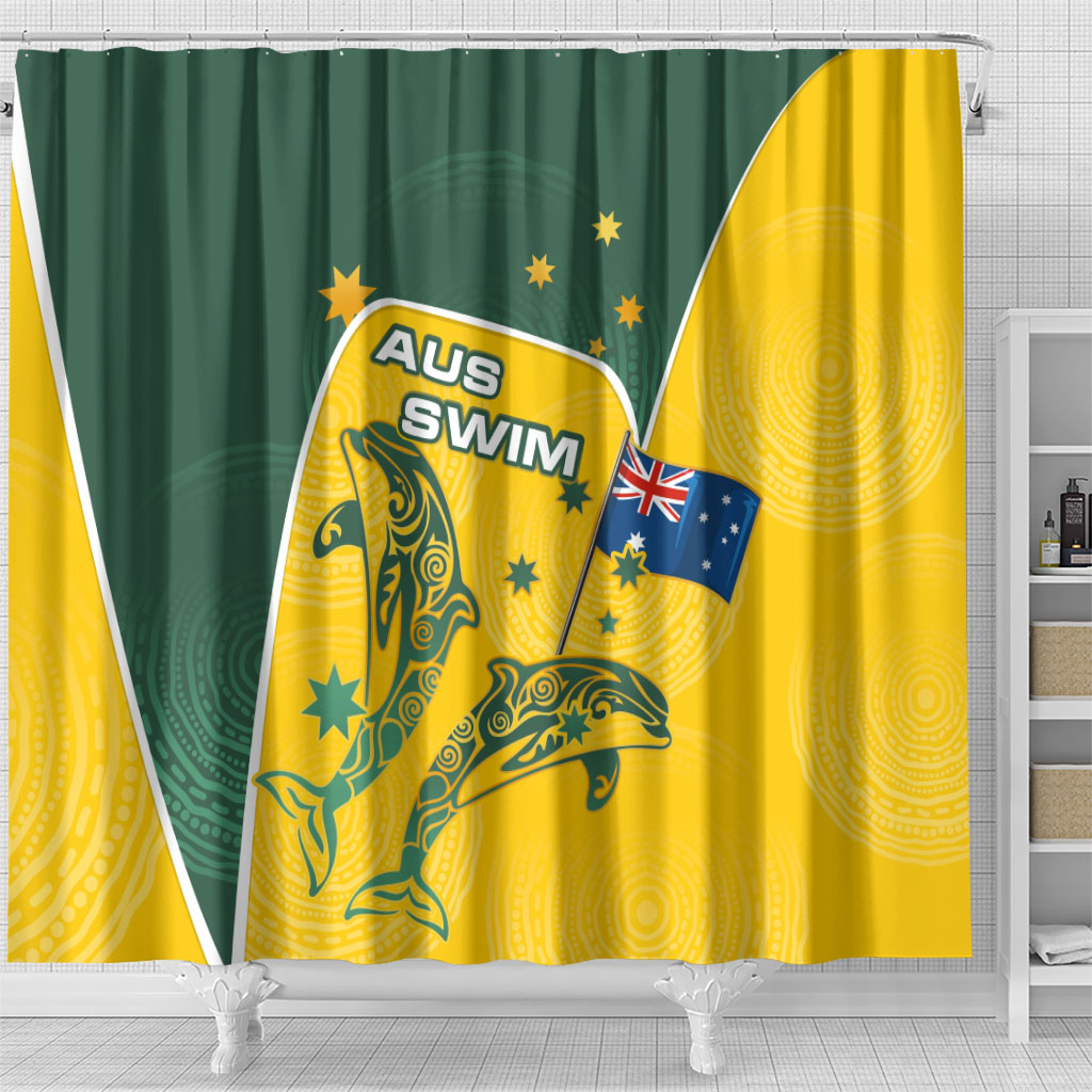 Australia National Swimming Shower Curtain Tribal Dolphin Indigenous Pattern Art