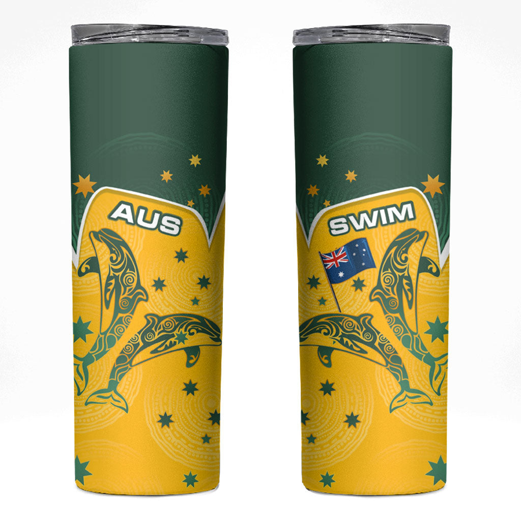 Australia National Swimming Skinny Tumbler Tribal Dolphin Indigenous Pattern Art