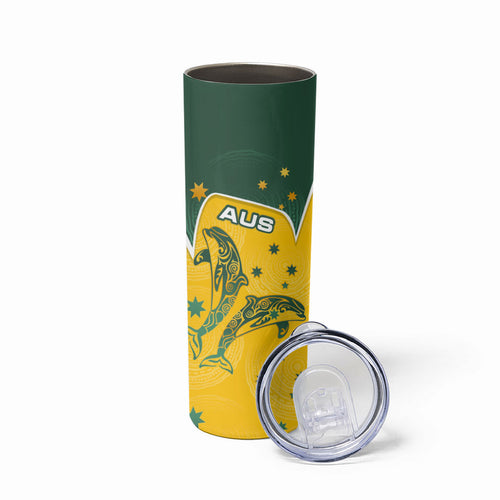 Australia National Swimming Skinny Tumbler Tribal Dolphin Indigenous Pattern Art