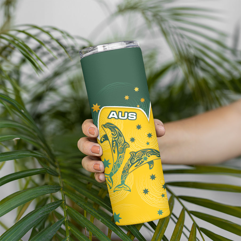 Australia National Swimming Skinny Tumbler Tribal Dolphin Indigenous Pattern Art