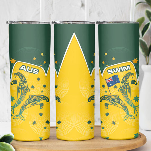 Australia National Swimming Skinny Tumbler Tribal Dolphin Indigenous Pattern Art