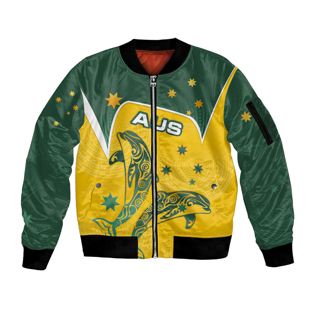 Australia National Swimming Sleeve Zip Bomber Jacket Tribal Dolphin Indigenous Pattern Art