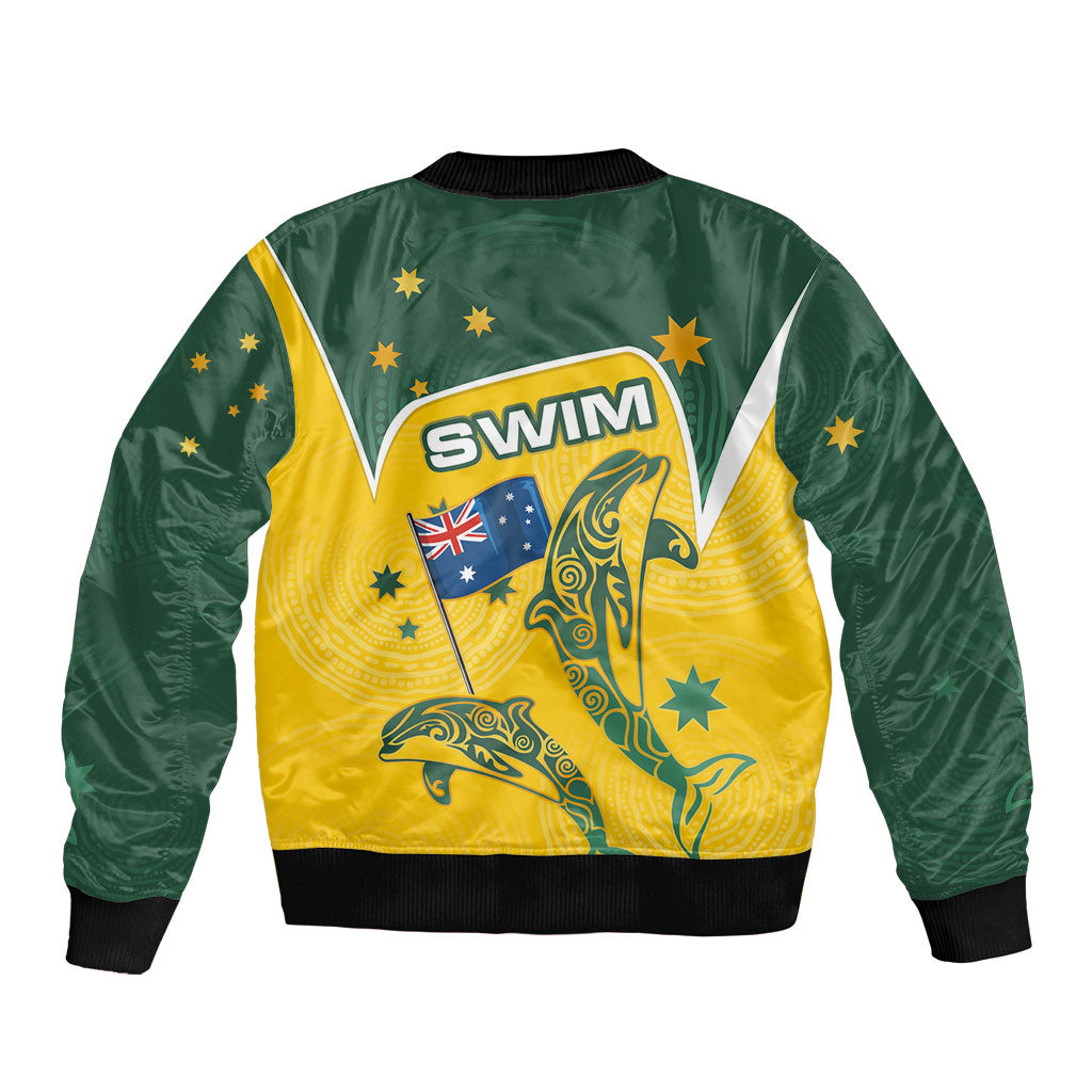 Australia National Swimming Sleeve Zip Bomber Jacket Tribal Dolphin Indigenous Pattern Art