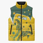 Australia National Swimming Sleeveless Puffer Jacket Tribal Dolphin Indigenous Pattern Art