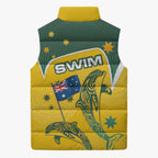 Australia National Swimming Sleeveless Puffer Jacket Tribal Dolphin Indigenous Pattern Art