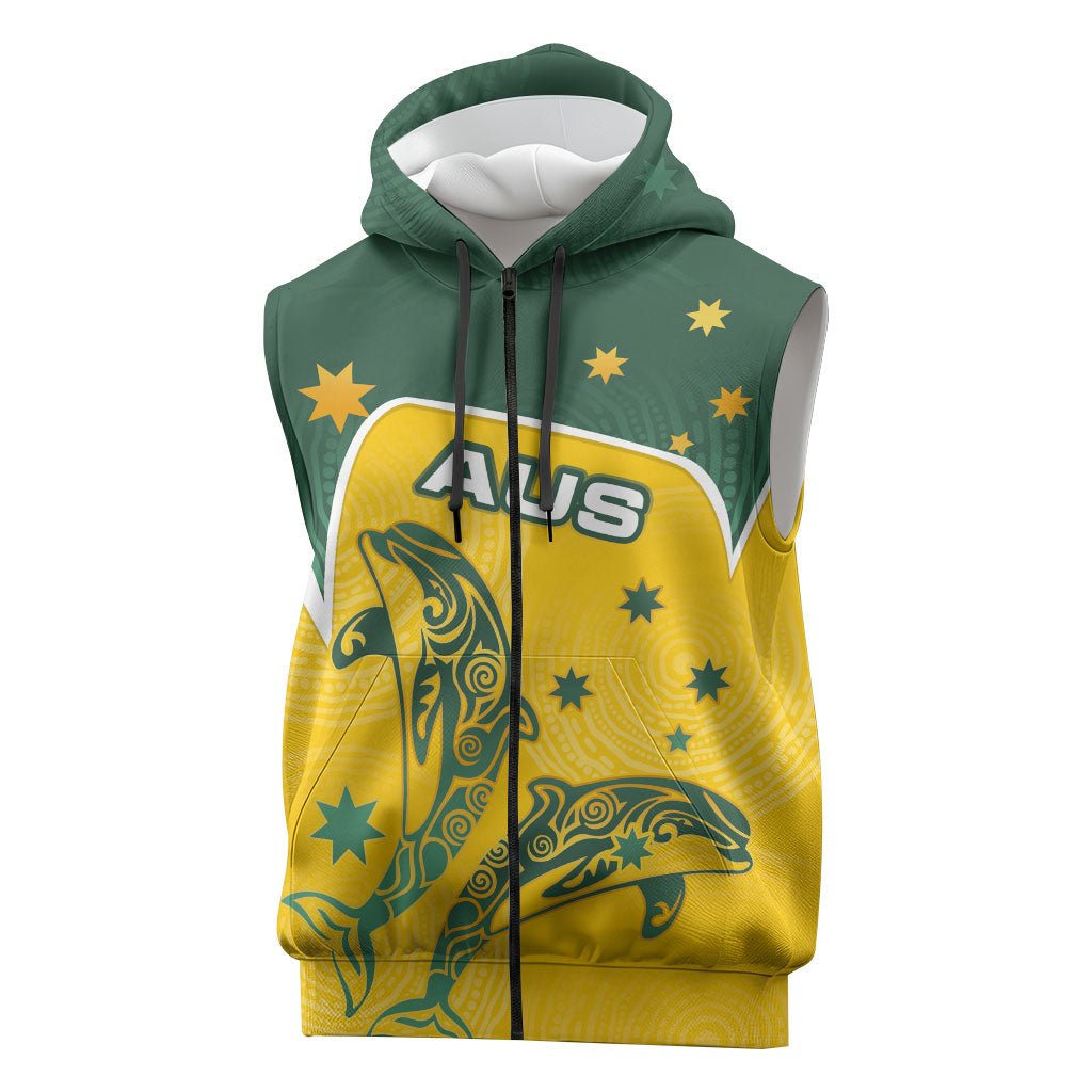 Australia National Swimming Sleeveless Zip Hoodie Tribal Dolphin Indigenous Pattern Art