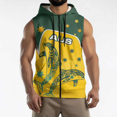 Australia National Swimming Sleeveless Zip Hoodie Tribal Dolphin Indigenous Pattern Art