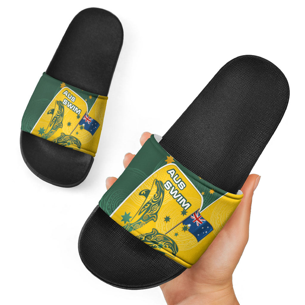 Australia National Swimming Slide Sandals Tribal Dolphin Indigenous Pattern Art