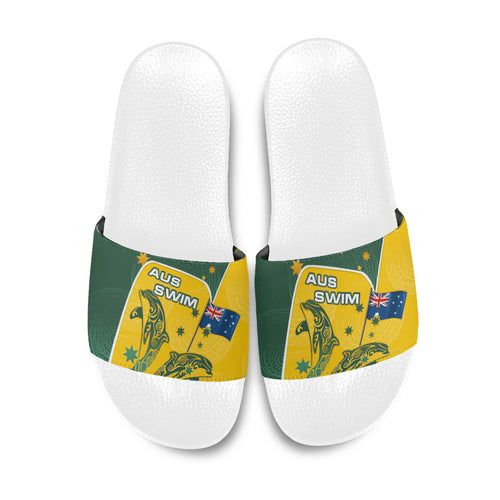 Australia National Swimming Slide Sandals Tribal Dolphin Indigenous Pattern Art