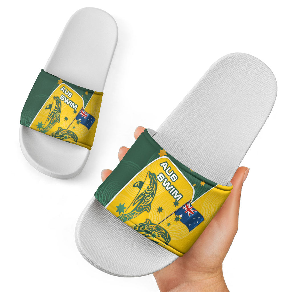 Australia National Swimming Slide Sandals Tribal Dolphin Indigenous Pattern Art