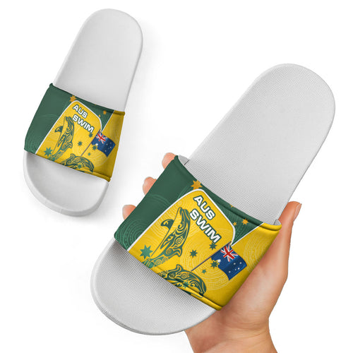 Australia National Swimming Slide Sandals Tribal Dolphin Indigenous Pattern Art
