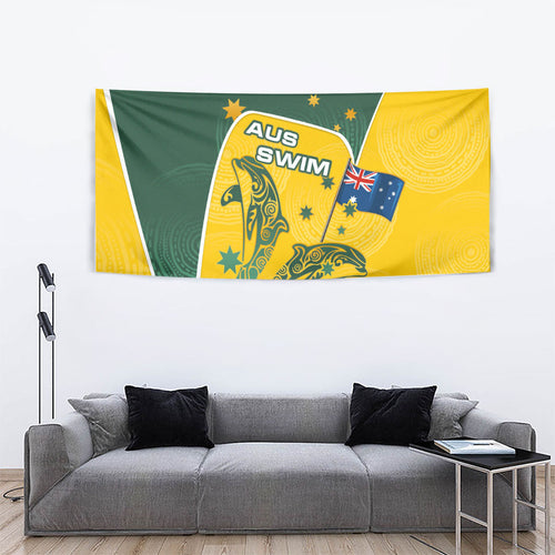 Australia National Swimming Tapestry Tribal Dolphin Indigenous Pattern Art