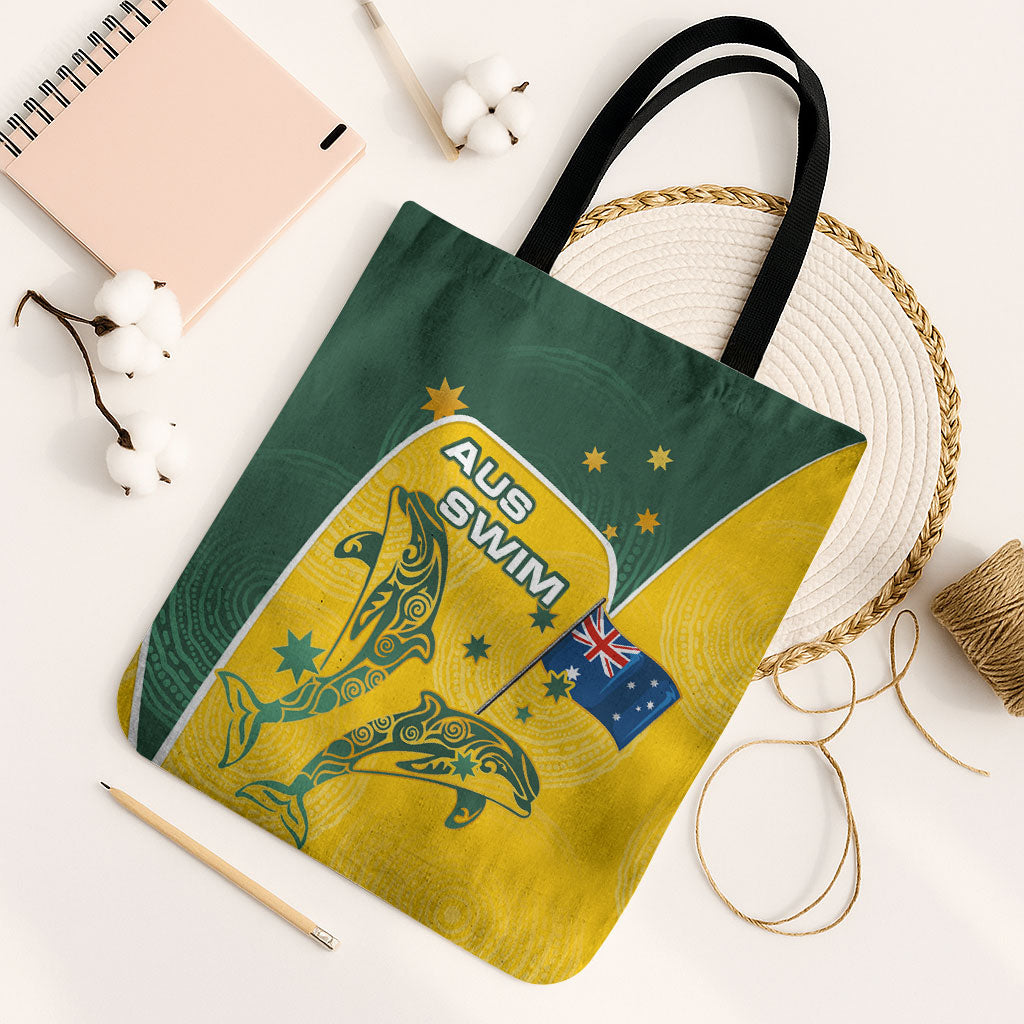 Australia National Swimming Tote Bag Tribal Dolphin Indigenous Pattern Art