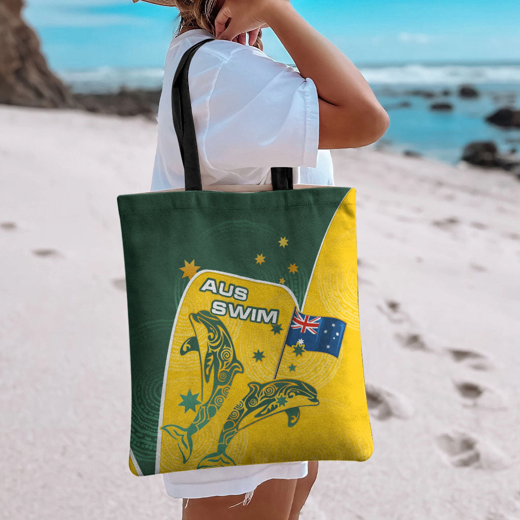 Australia National Swimming Tote Bag Tribal Dolphin Indigenous Pattern Art