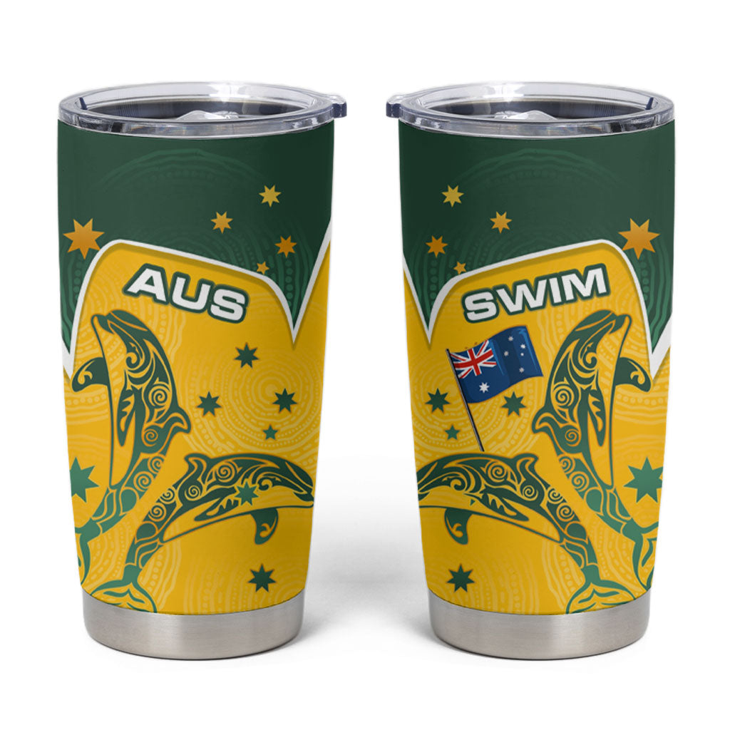 Australia National Swimming Tumbler Cup Tribal Dolphin Indigenous Pattern Art