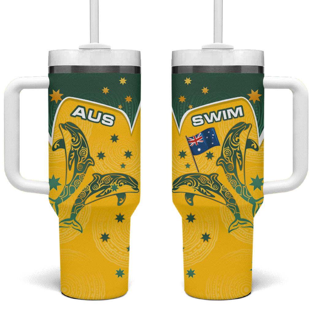 Australia National Swimming Tumbler With Handle Tribal Dolphin Indigenous Pattern Art