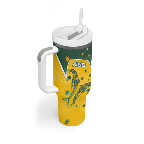 Australia National Swimming Tumbler With Handle Tribal Dolphin Indigenous Pattern Art