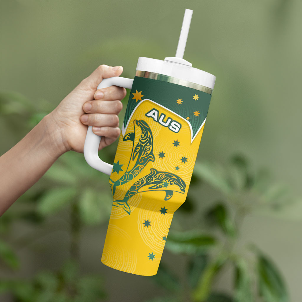 Australia National Swimming Tumbler With Handle Tribal Dolphin Indigenous Pattern Art
