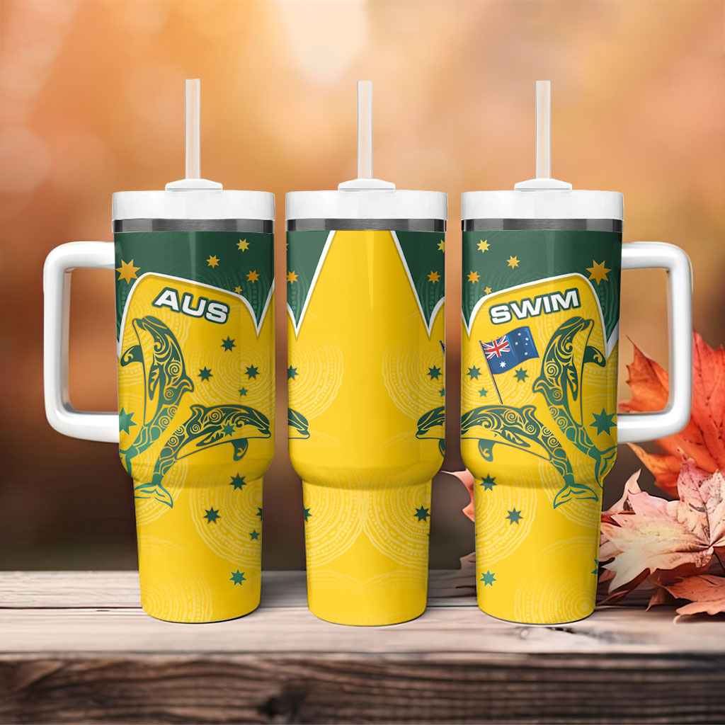 Australia National Swimming Tumbler With Handle Tribal Dolphin Indigenous Pattern Art
