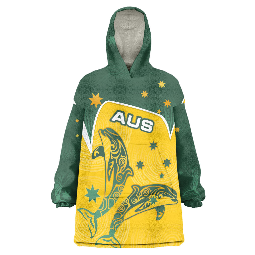 Australia National Swimming Wearable Blanket Hoodie Tribal Dolphin Indigenous Pattern Art