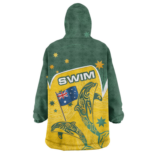 Australia National Swimming Wearable Blanket Hoodie Tribal Dolphin Indigenous Pattern Art