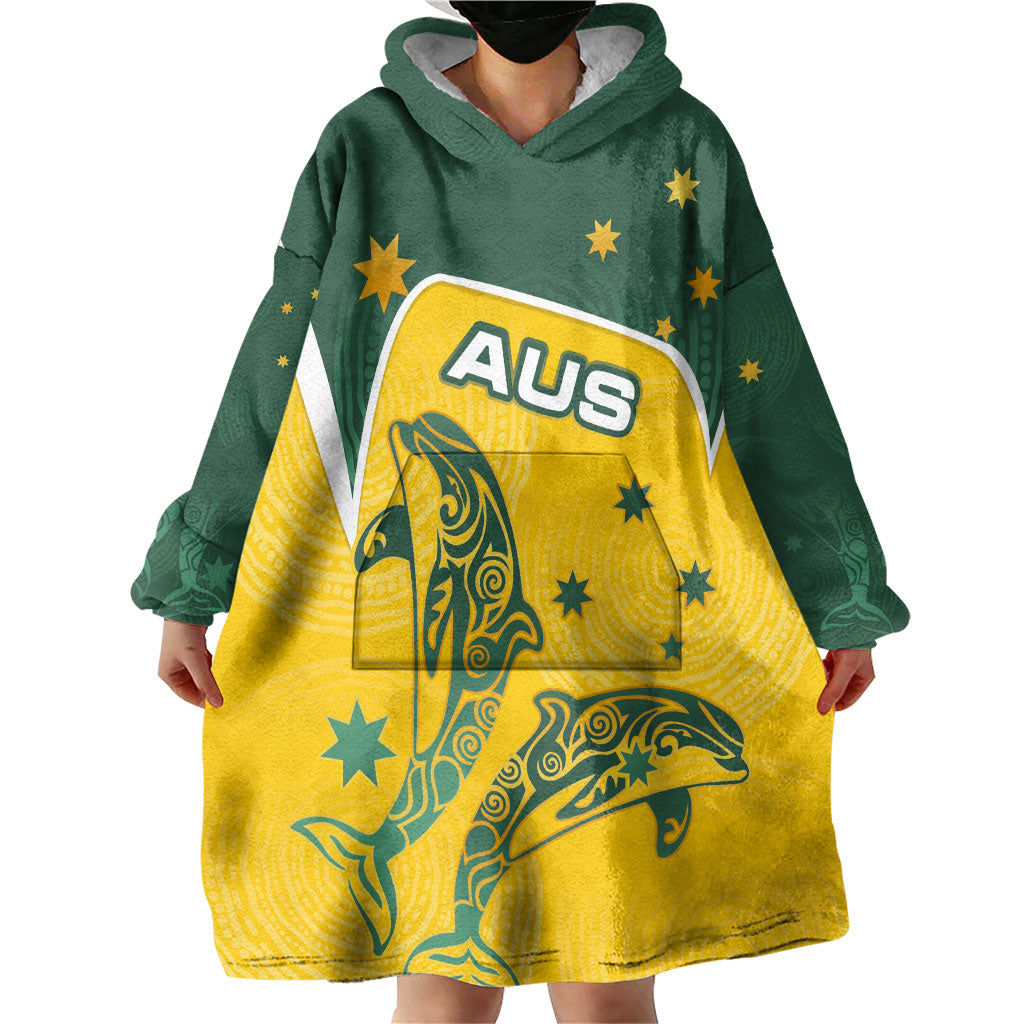 Australia National Swimming Wearable Blanket Hoodie Tribal Dolphin Indigenous Pattern Art