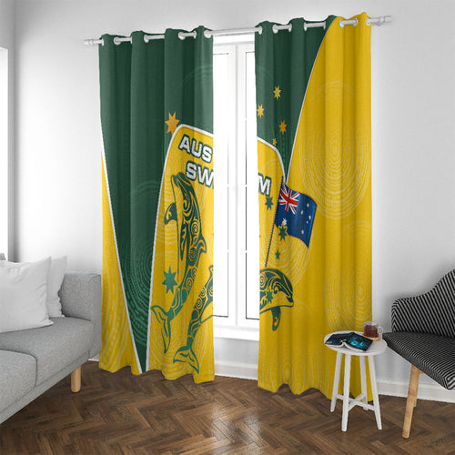 Australia National Swimming Window Curtain Tribal Dolphin Indigenous Pattern Art