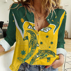 Australia National Swimming Women Casual Shirt Tribal Dolphin Indigenous Pattern Art