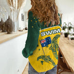 Australia National Swimming Women Casual Shirt Tribal Dolphin Indigenous Pattern Art