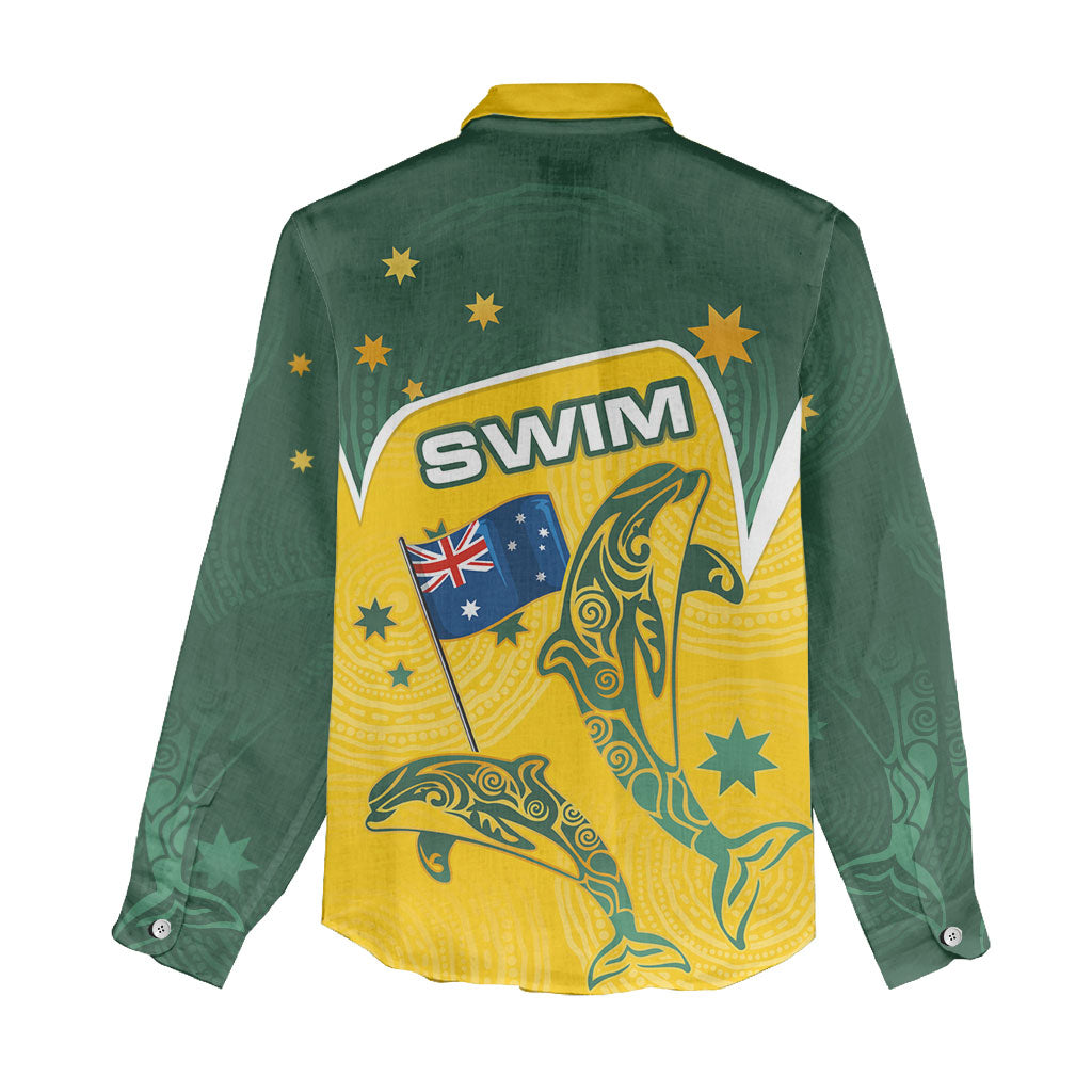 Australia National Swimming Women Casual Shirt Tribal Dolphin Indigenous Pattern Art