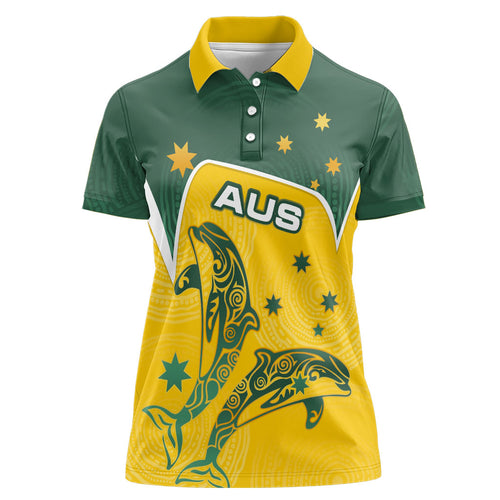 Australia National Swimming Women Polo Shirt Tribal Dolphin Indigenous Pattern Art
