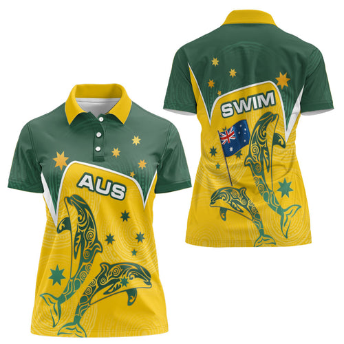 Australia National Swimming Women Polo Shirt Tribal Dolphin Indigenous Pattern Art