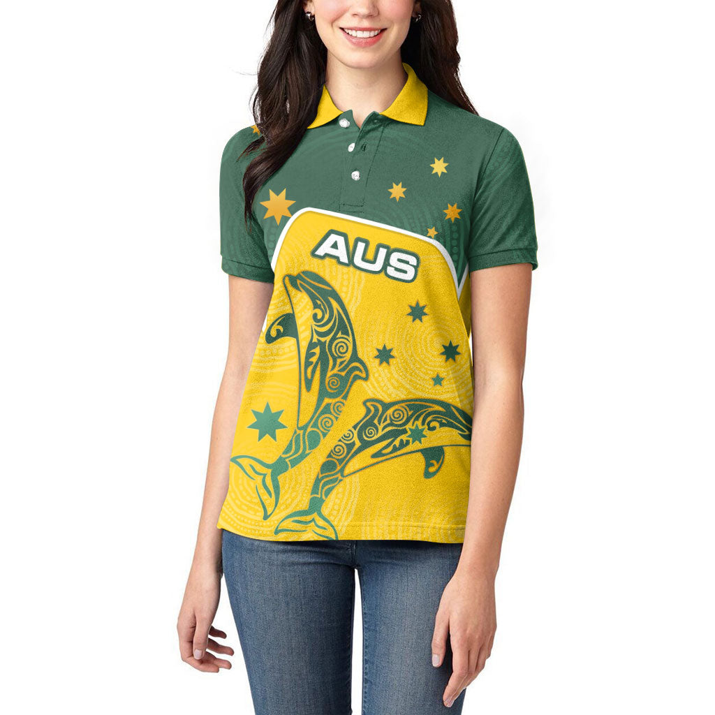 Australia National Swimming Women Polo Shirt Tribal Dolphin Indigenous Pattern Art