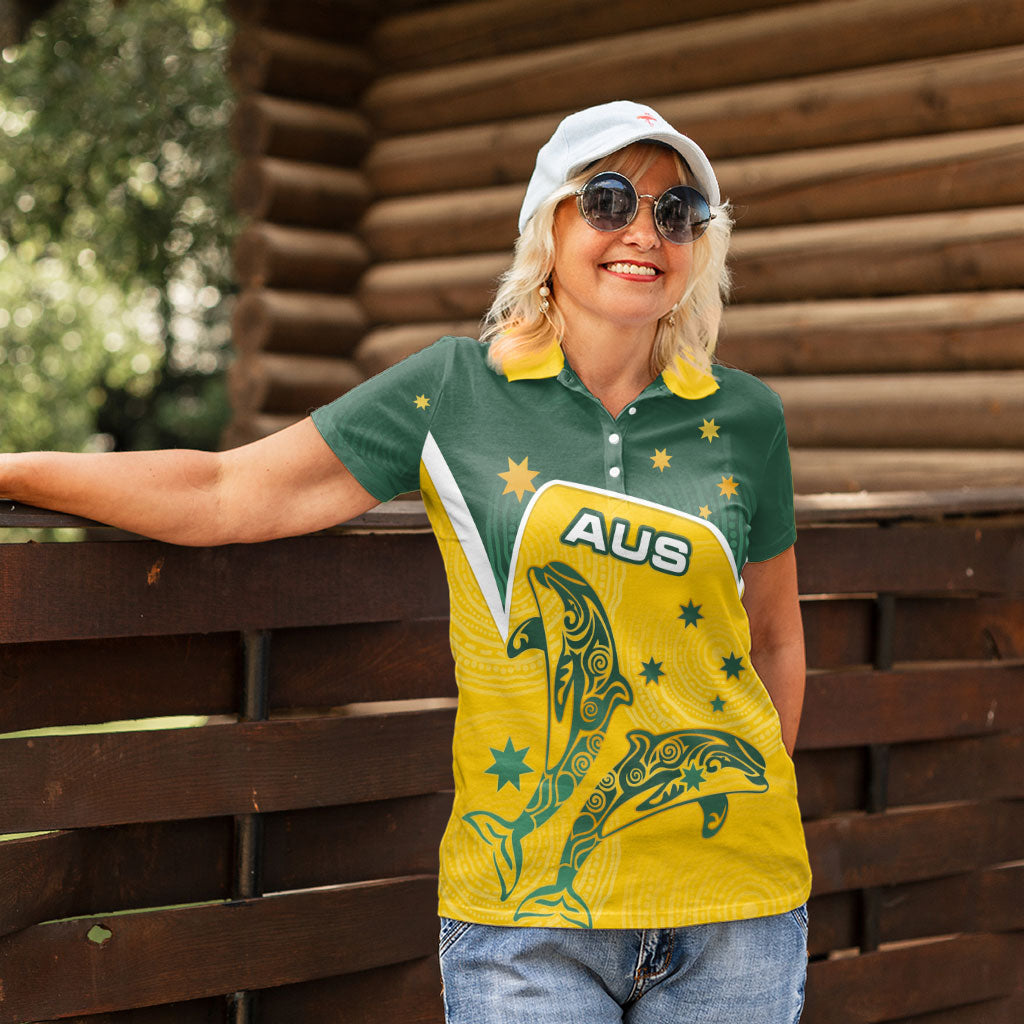 Australia National Swimming Women Polo Shirt Tribal Dolphin Indigenous Pattern Art