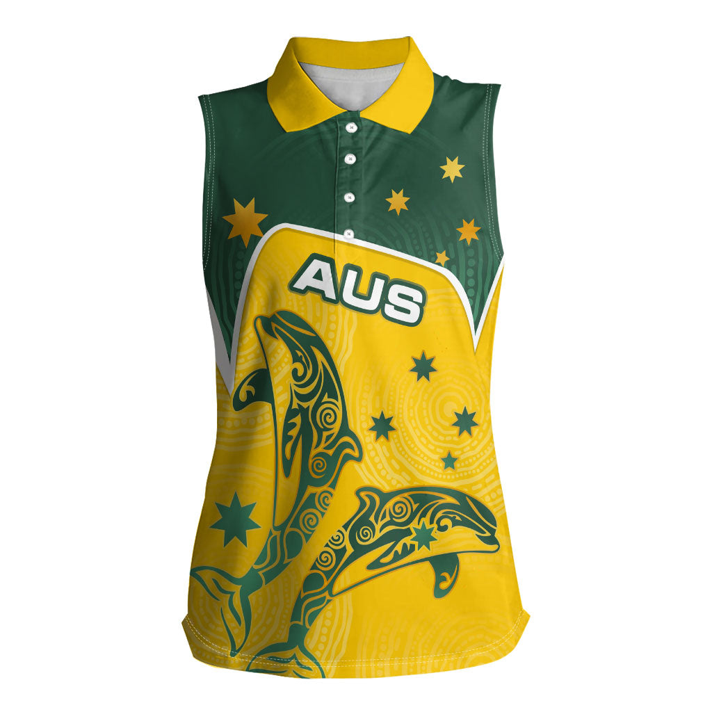 Australia National Swimming Women Sleeveless Polo Shirt Tribal Dolphin Indigenous Pattern Art