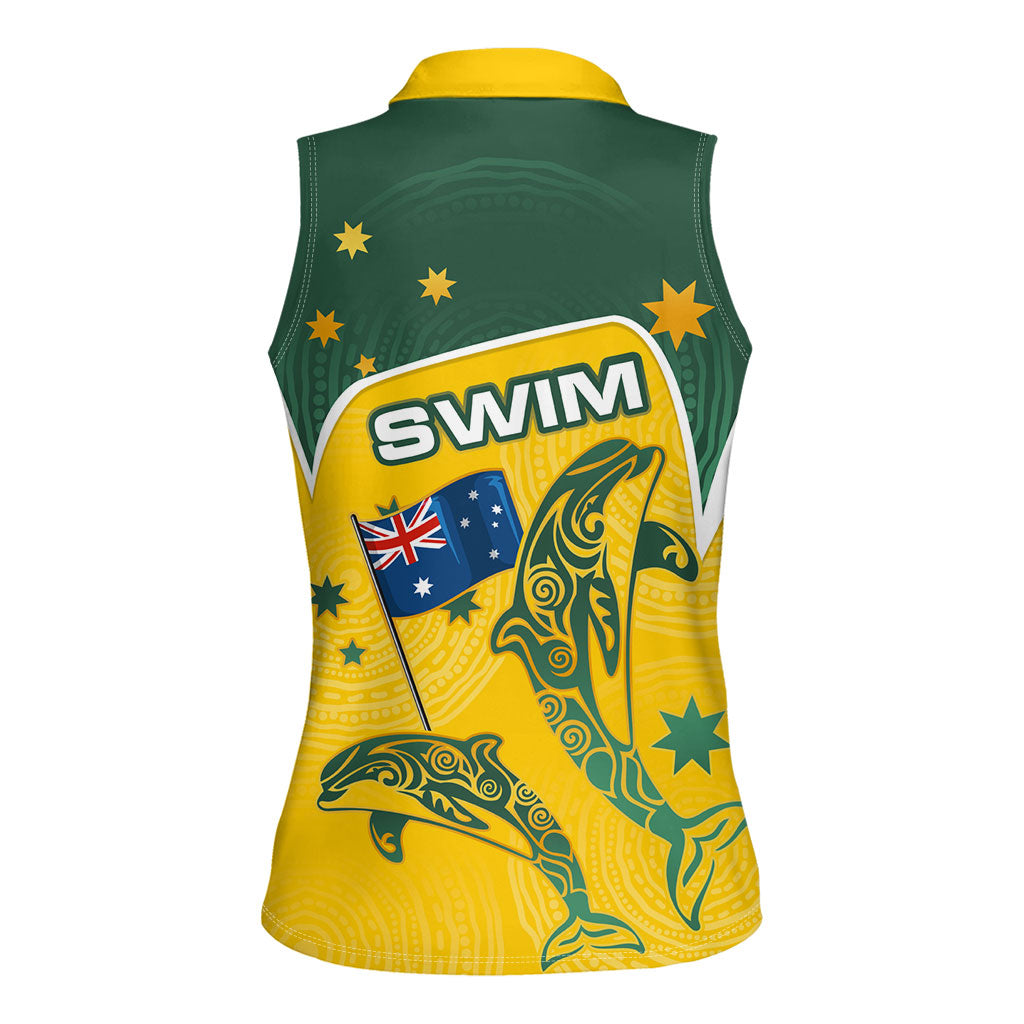Australia National Swimming Women Sleeveless Polo Shirt Tribal Dolphin Indigenous Pattern Art