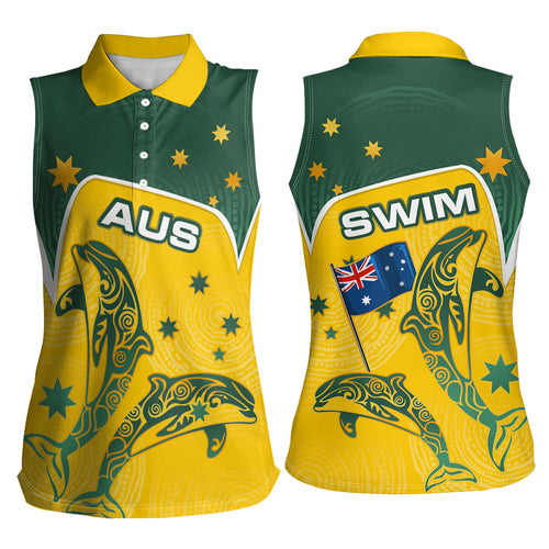 Australia National Swimming Women Sleeveless Polo Shirt Tribal Dolphin Indigenous Pattern Art